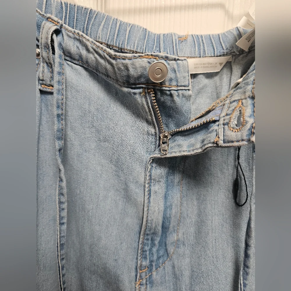 ZARA Wide Leg Light Wash Jeans Size 12 (US) 44 EU High Rise Drawstring Waist - Picture 4 of 12